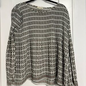Max Studio Geometric Brown & White Long‎ Sleeve Shirt Top Blouse Women's Size XL